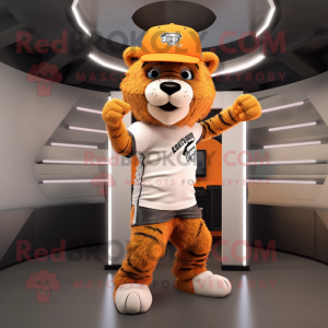 Orange Saber-Toothed Tiger mascot costume character dressed with a Joggers and Caps