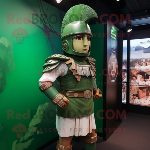 Green Roman Soldier mascot costume character dressed with a Trousers and Lapel pins