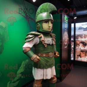 Green Roman Soldier mascot costume character dressed with a Trousers and Lapel pins