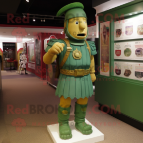 Green Roman Soldier mascot costume character dressed with a Trousers and Lapel pins