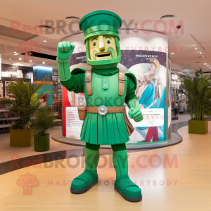 Green Roman Soldier mascot costume character dressed with a Trousers and Lapel pins