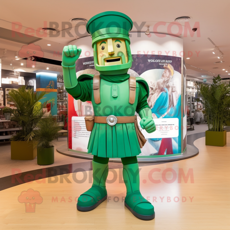Green Roman Soldier mascot costume character dressed with a Trousers and Lapel pins Green Roman Soldier mascot costume character dressed with a Trousers and Lapel pins