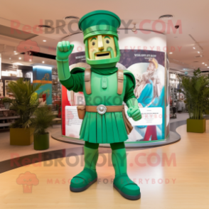 Green Roman Soldier mascot costume character dressed with a Trousers and Lapel pins