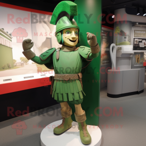 Green Roman Soldier mascot costume character dressed with a Trousers and Lapel pins