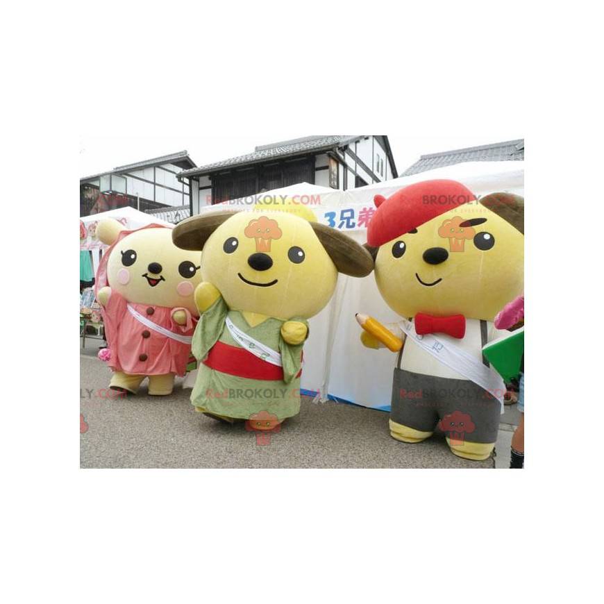 3 mascotte giapponesi dell'orsacchiotto del fumetto -