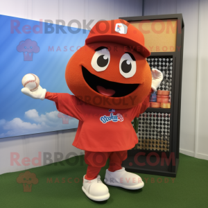 Rust Tomato mascot costume character dressed with a Baseball Tee and Earrings