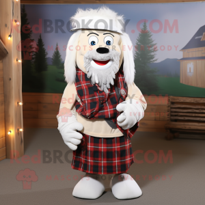 White Chief mascot costume character dressed with a Flannel Shirt and Headbands