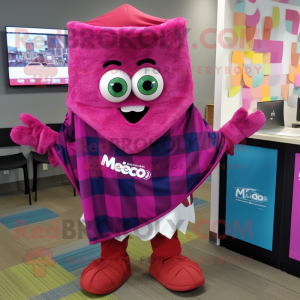 Magenta Nachos mascot costume character dressed with a Flannel Shirt and Scarf clips