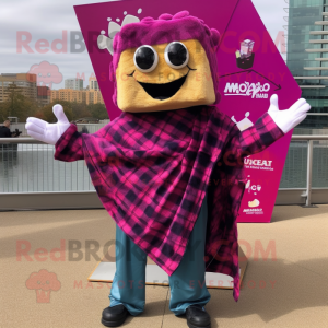 Magenta Nachos mascot costume character dressed with a Flannel Shirt and Scarf clips