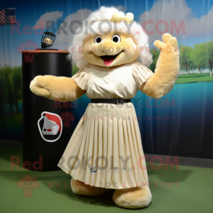 Cream Baseball Glove mascot costume character dressed with a Maxi Skirt and Hair clips