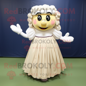 Cream Baseball Glove mascot costume character dressed with a Maxi Skirt and Hair clips