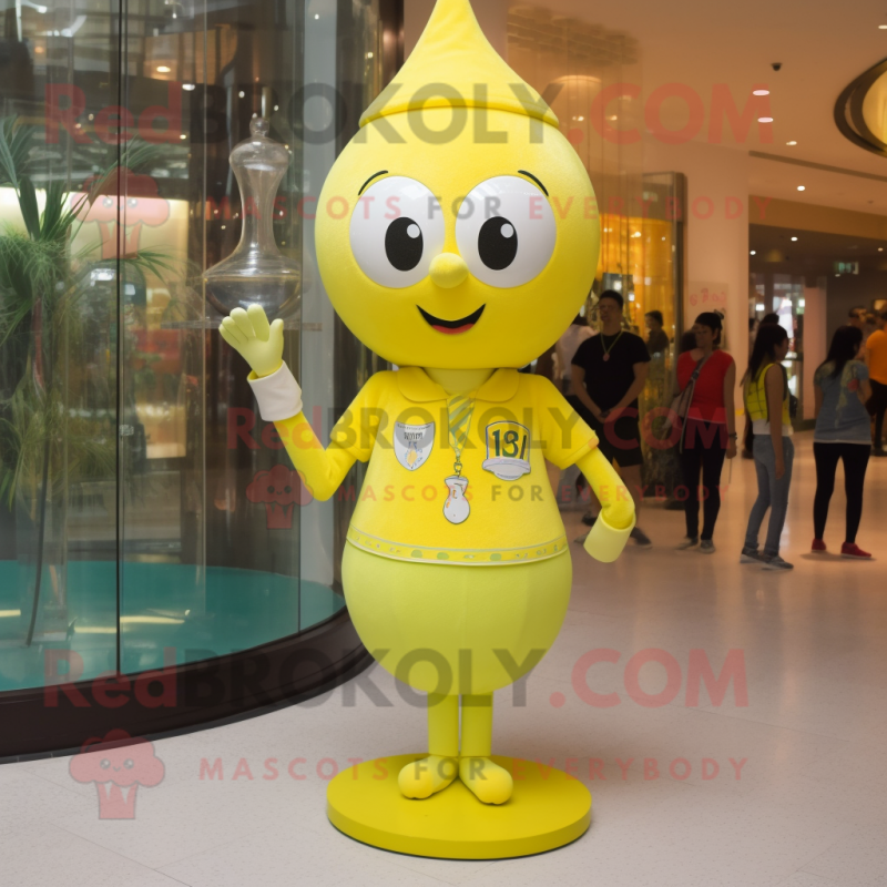 Lemon Yellow Hourglass mascot costume character dressed with a Skinny Jeans and Necklaces