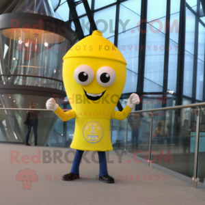 Lemon Yellow Hourglass mascot costume character dressed with a Skinny Jeans and Necklaces