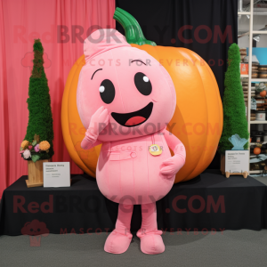 Pink Pumpkin mascot costume character dressed with a Romper and Pocket squares