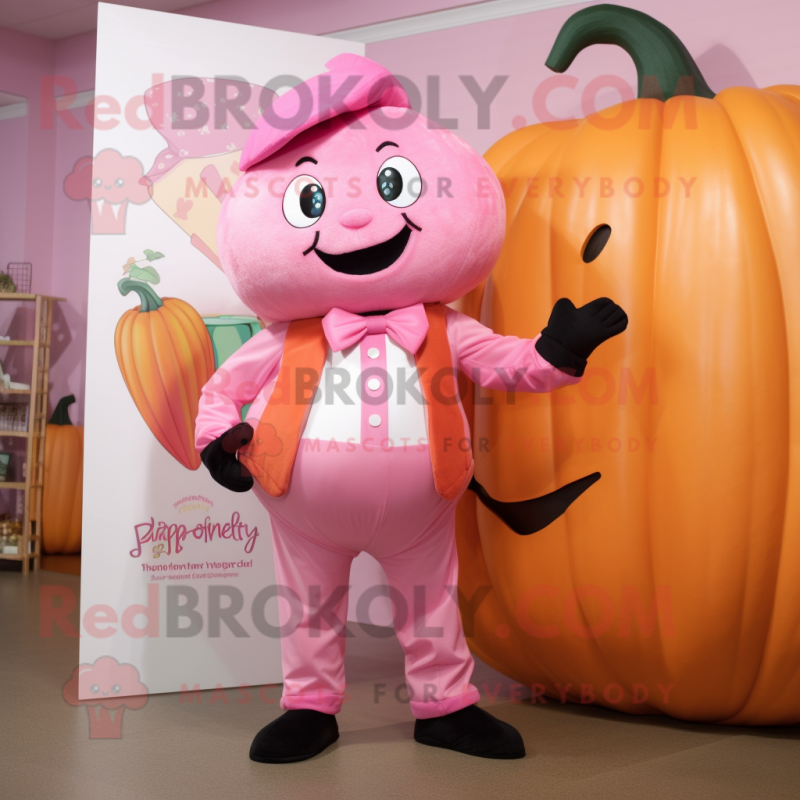 Pink Pumpkin mascot costume character dressed with a Romper and Pocket squares Pink Pumpkin mascot costume character dressed with a Romper and Pocket squares