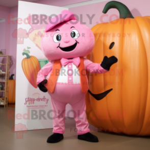 Pink Pumpkin mascot costume character dressed with a Romper and Pocket squares