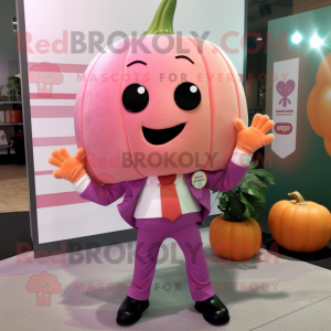 Pink Pumpkin mascot costume character dressed with a Romper and Pocket squares