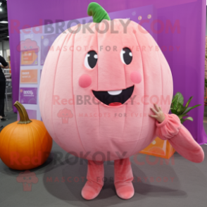 Pink Pumpkin mascot costume character dressed with a Romper and Pocket squares