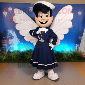 Navy Tooth Fairy mascot costume character dressed with a Jacket and Shoe clips