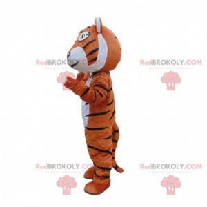 Orange, white and black tiger mascot, feline costume -