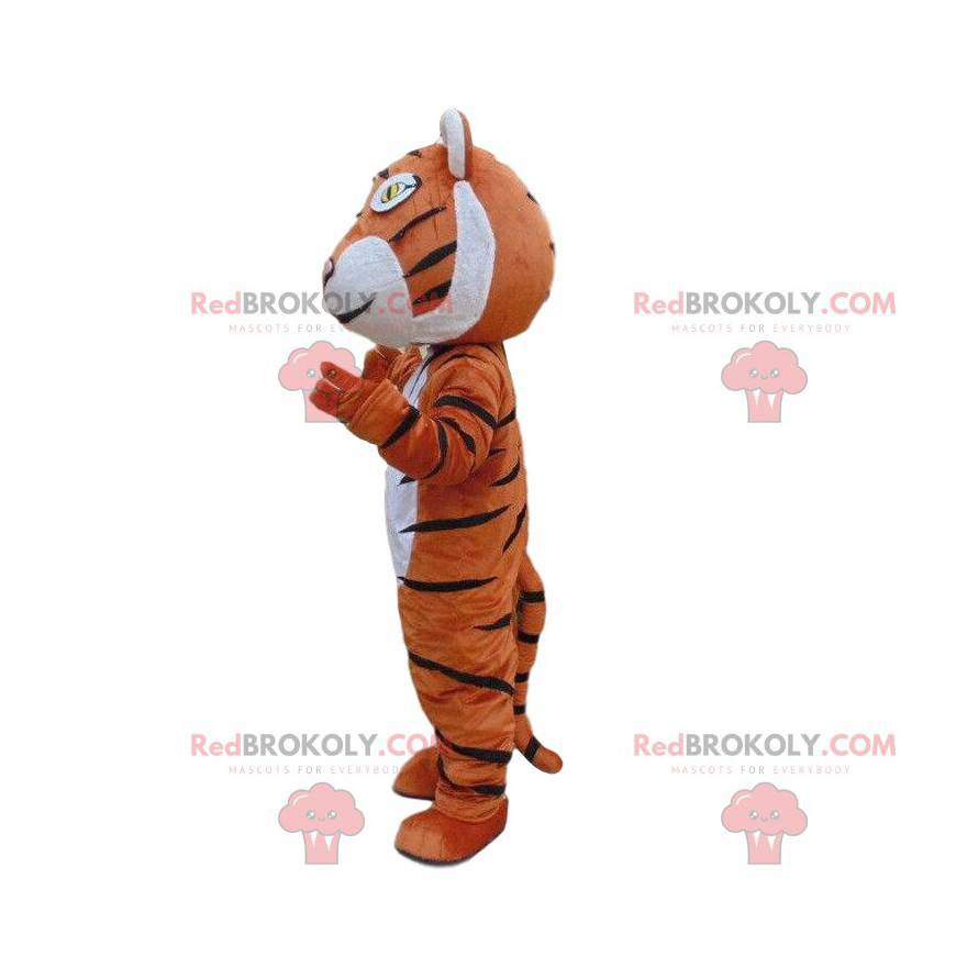 Oranžový, bílý a černý tygr maskot, kočičí kostým -