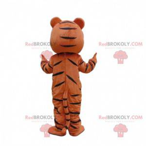 Orange, white and black tiger mascot, feline costume -