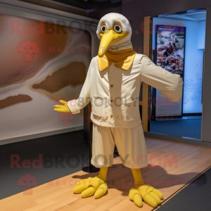 Gold Albatross mascot costume character dressed with a Culottes and Shoe laces