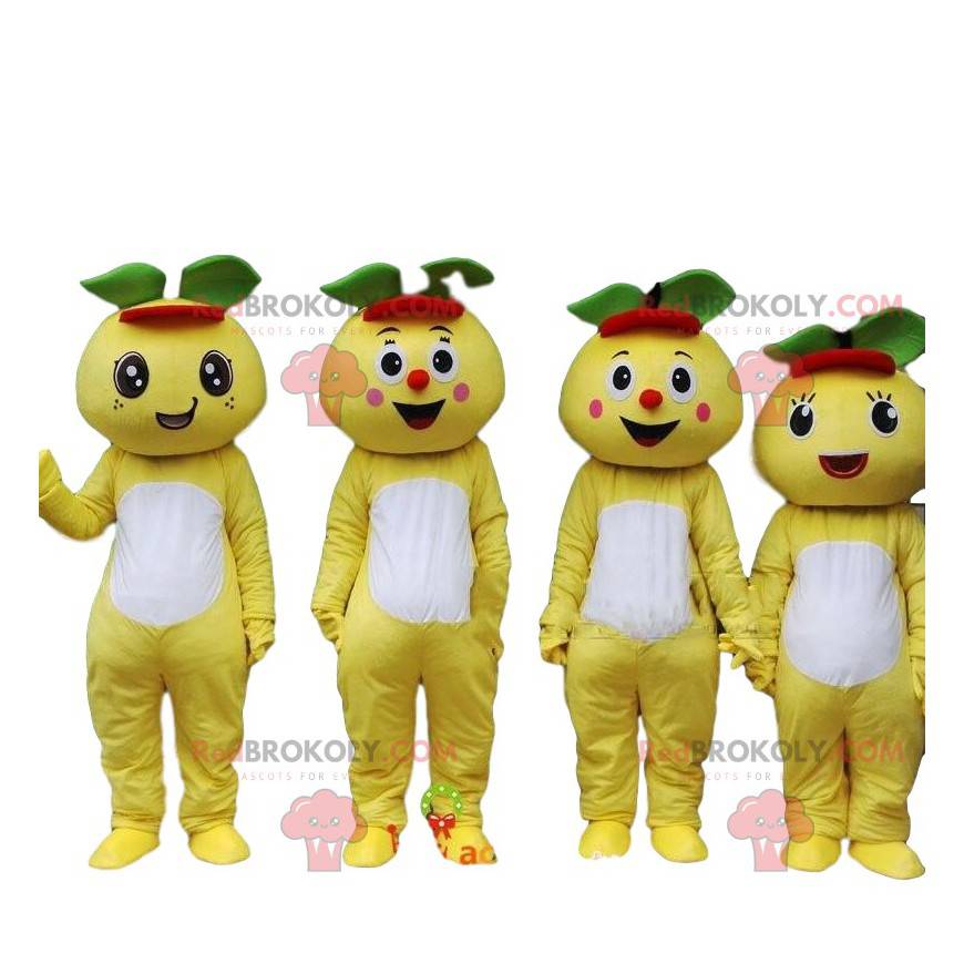 4 mascotas de pomelo, 4 disfraces de frutas amarillas -