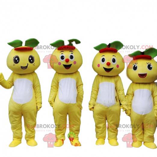 4 mascotes de toranja, 4 fantasias de frutas amarelas -