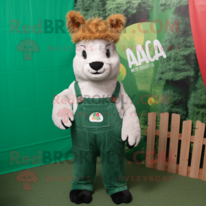 Forest Green Alpaca mascot costume character dressed with a Dungarees and Pocket squares