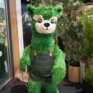 Forest Green Alpaca mascot costume character dressed with a Dungarees and Pocket squares
