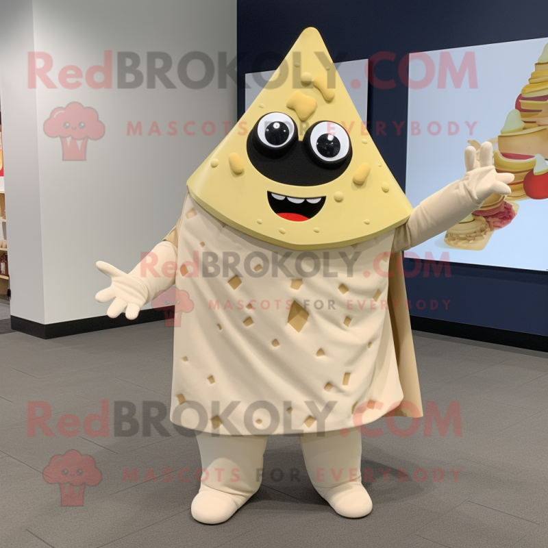 Cream Nachos mascot costume character dressed with a Turtleneck and Tote bags Cream Nachos mascot costume character dressed with a Turtleneck and Tote bags