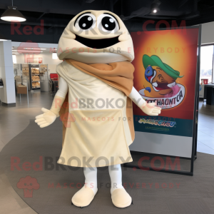 Cream Nachos mascot costume character dressed with a Turtleneck and Tote bags