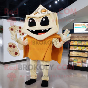 Cream Nachos mascot costume character dressed with a Turtleneck and Tote bags