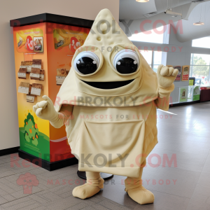 Cream Nachos mascot costume character dressed with a Turtleneck and Tote bags