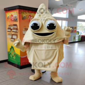 Cream Nachos mascot costume character dressed with a Turtleneck and Tote bags
