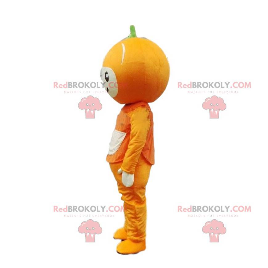 Mascotte arancione gigante, costume da frutta rotondo, agrumi -
