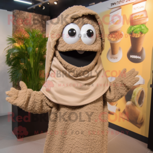 Tan Falafel mascot costume character dressed with a Hoodie and Earrings