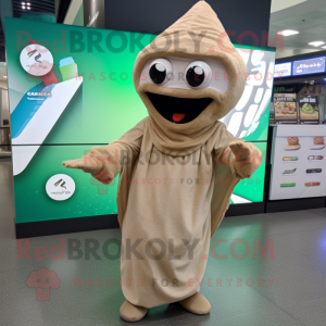 Tan Falafel mascot costume character dressed with a Hoodie and Earrings