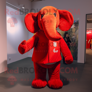 Red Elephant mascot costume character dressed with a Sweatshirt and Suspenders