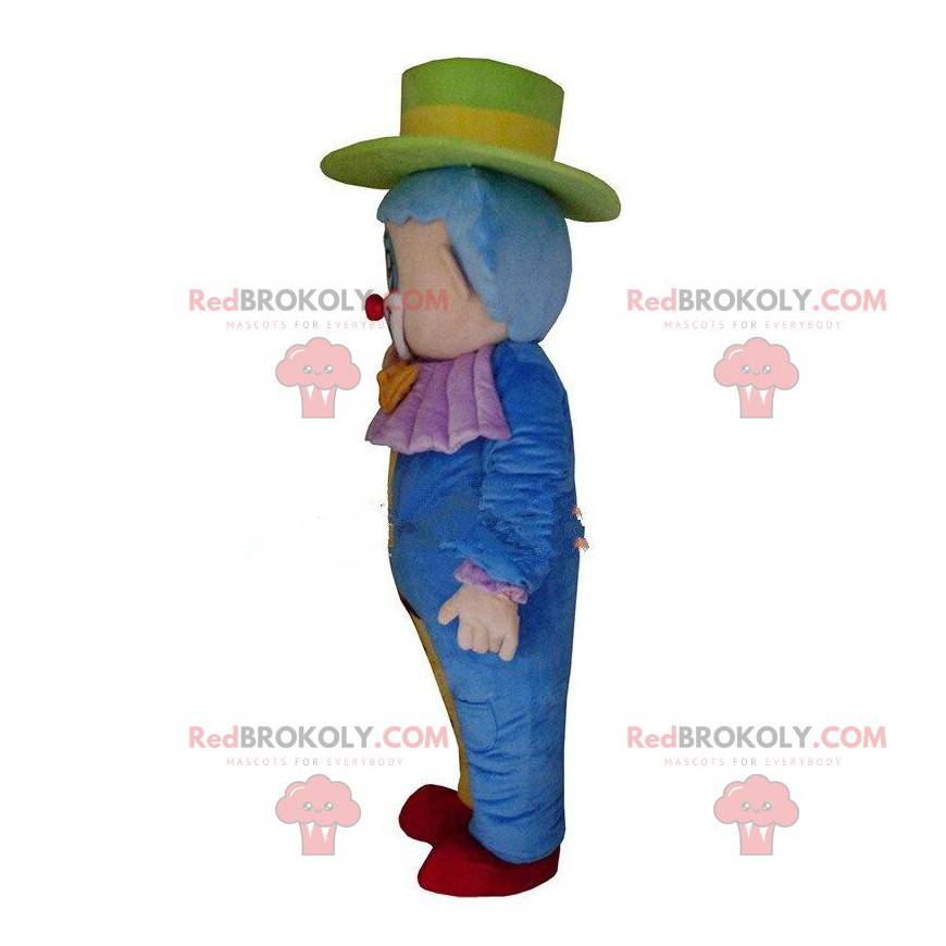 Färgrik clownmaskot, cirkusdräkt, akrobat - Redbrokoly.com