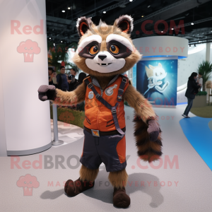 Rust Raccoon mascot costume character dressed with a Waistcoat and Smartwatches
