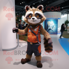 Rust Raccoon mascot costume character dressed with a Waistcoat and Smartwatches