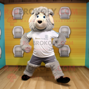 Silver Suffolk Sheep mascot costume character dressed with a Running Shorts and Cummerbunds