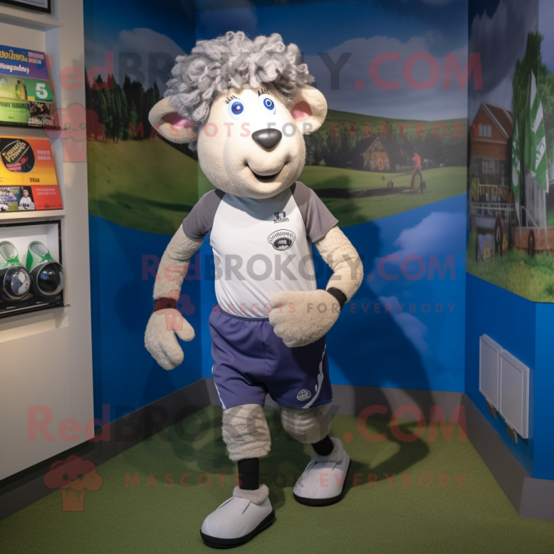 Silver Suffolk Sheep mascot costume character dressed with a Running Shorts and Cummerbunds Silver Suffolk Sheep mascot costume character dressed with a Running Shorts and Cummerbunds