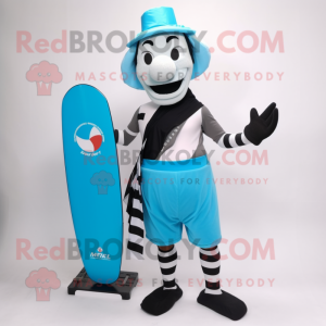 Cyan Mime mascot costume character dressed with a Board Shorts and Shoe clips