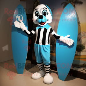 Cyan Mime mascot costume character dressed with a Board Shorts and Shoe clips
