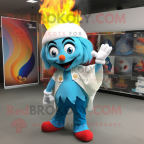 Sky Blue Fire Eater mascot costume character dressed with a Culottes and Shoe laces