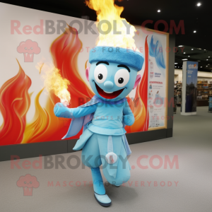 Sky Blue Fire Eater mascot costume character dressed with a Culottes and Shoe laces
