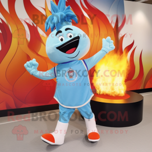 Sky Blue Fire Eater mascot costume character dressed with a Culottes and Shoe laces